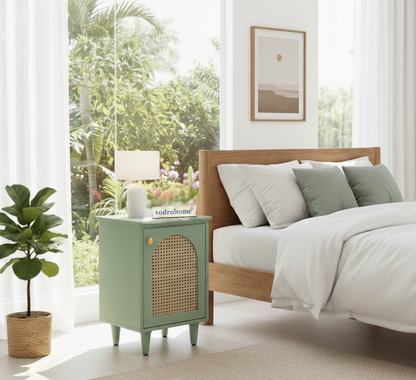 Vodrohome Mango wood rattan bedside table with Shelf – Hawamahal collection cane side table  38x37x56 cm S#002