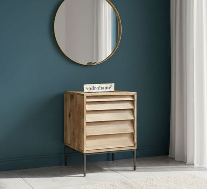 Vodrohome solid mango wood dazbog bedside table with two drawers – classic design night stand with iron base 40x40x60 cm S#017