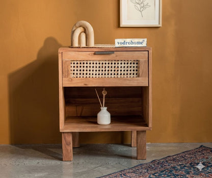 Vodrohome Acacia wood bedside table with 1 drawers and an open compartment  –modern style night stand 45x40x55 cm  S#052