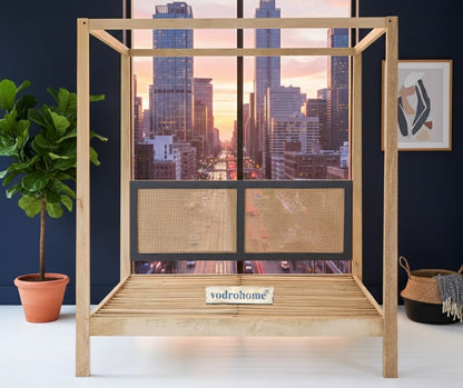 Vodrohome Retreat Solid Mango Wood Four-Poster Bed (Natural & Black) B#015