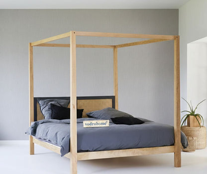 Vodrohome Retreat Solid Mango Wood Four-Poster Bed (Natural & Black) B#015