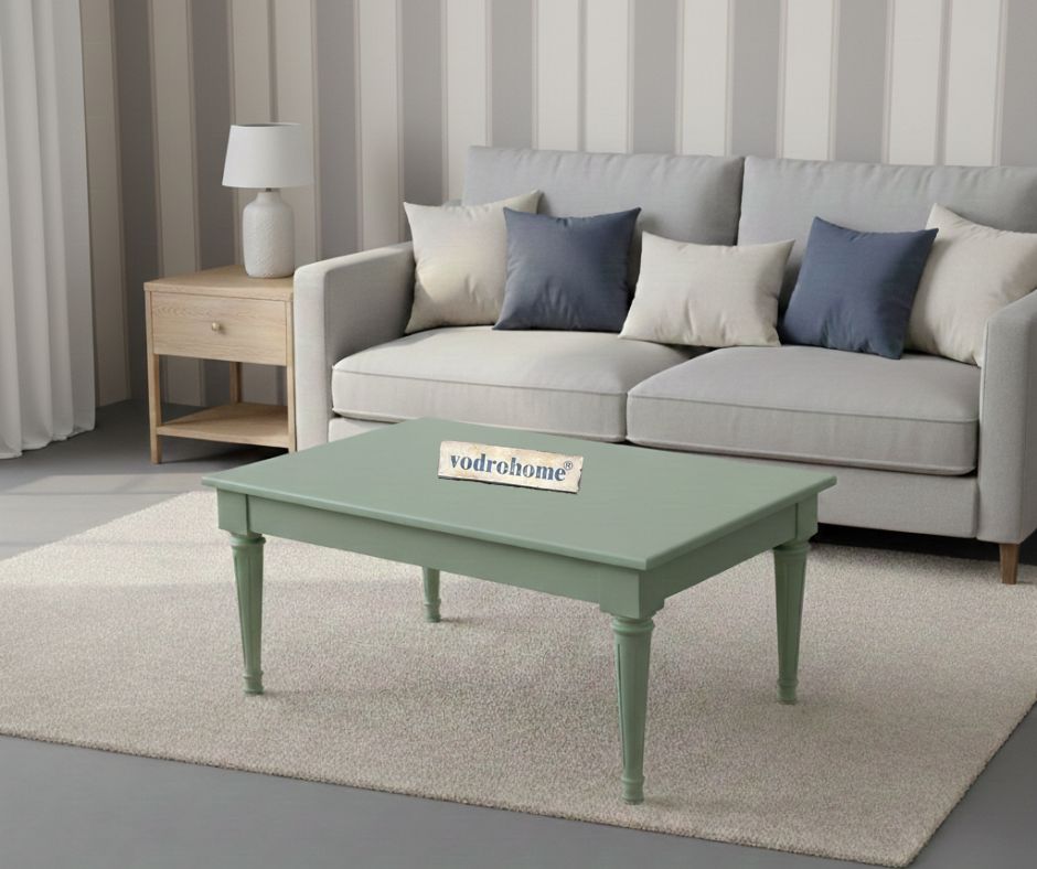 vodrohome classic design center table for living room – solid mango wood coffee table sage green finish - sofa set table modern C#032