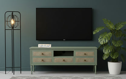 vodrohome SUMMER GARDEN TV UNIT with 1 flip up door and 5 drawers - tv consol table – Tv Cabinet Entertainment unit 128 x 41 x 51 TV#025