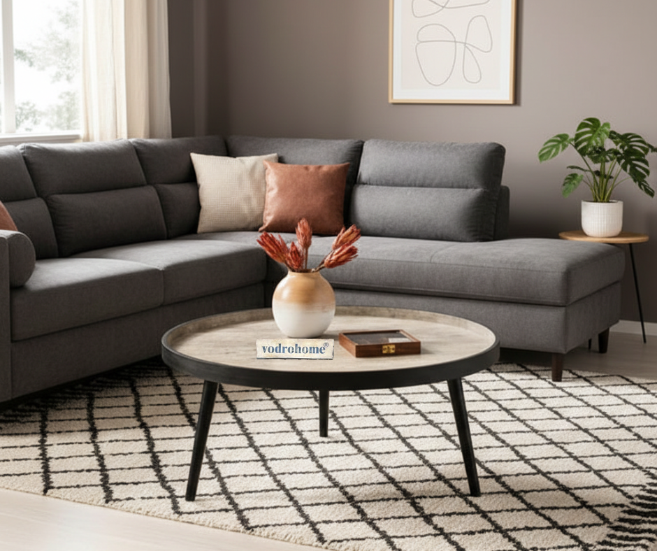 vodrohome mango solid wood coffee table - round centre table with– mango ideal tea table for living rooms C#045