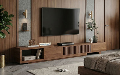 vodrohome modern Walnut Adjustable TV Console With Storage, Extendable TV Stand for TV 75 inch (after extend – 90 inches) TV#008