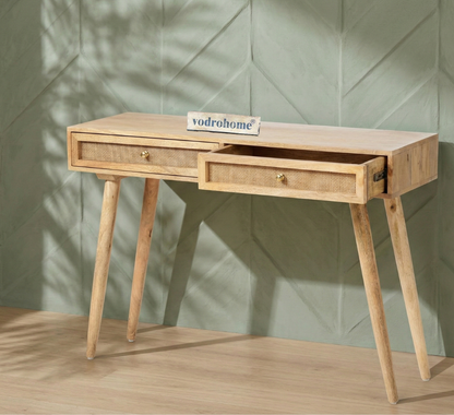 vodrohome  2 Drawer cane consol table for hallway - rattan console tables for entryway CO#004