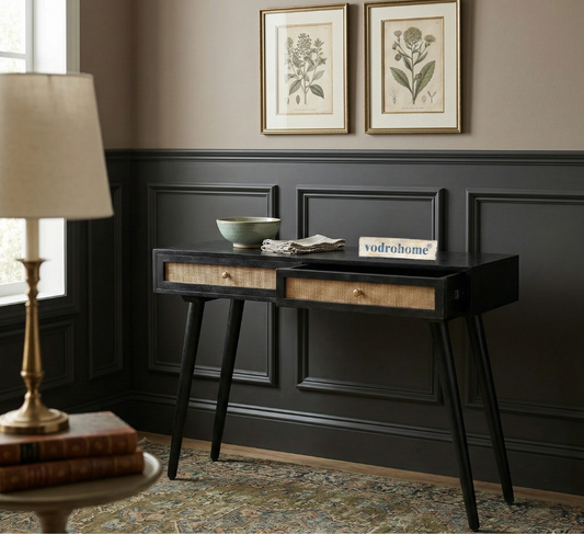 vodrohome  2 Drawer cane consol table for hallway - rattan console tables for entryway CO#004