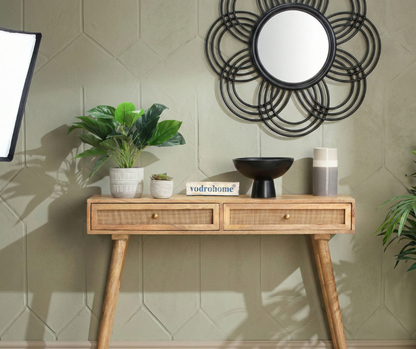 vodrohome  2 Drawer cane consol table for hallway - rattan console tables for entryway CO#004