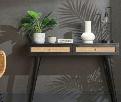 vodrohome  2 Drawer cane consol table for hallway - rattan console tables for entryway CO#004