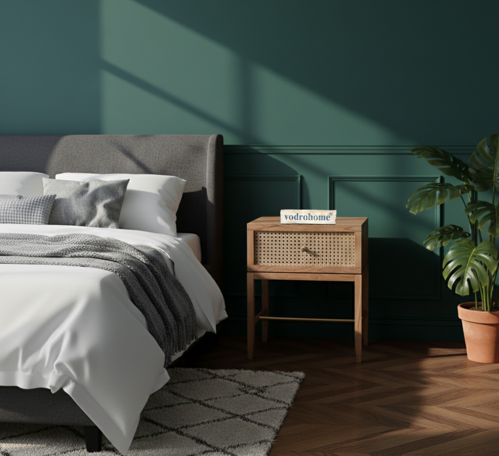 Vodrohome Solid sheesham wood rattan bedside table with one drawers – sheeham wood end table 40x40x50 cm  S#007
