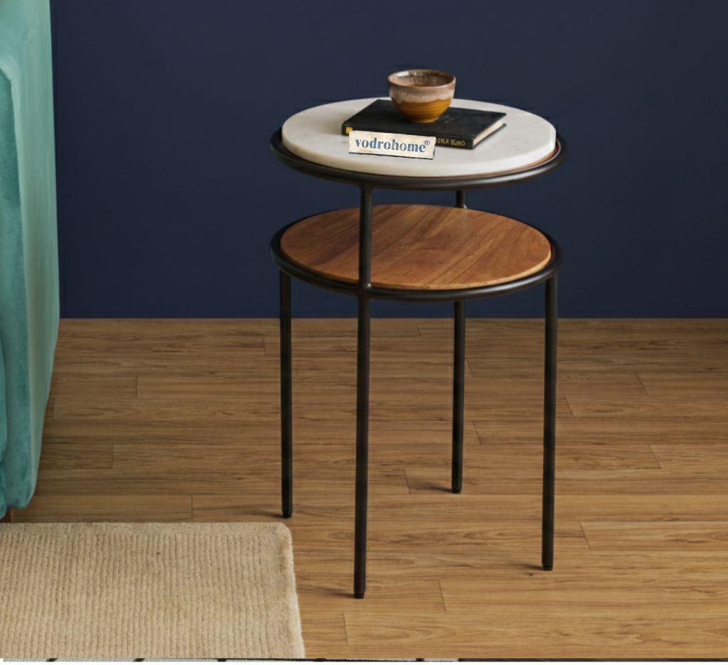 Vodrohome marble top side table - mango wood side table marble top – end table – sofa set iron end table classic S#044