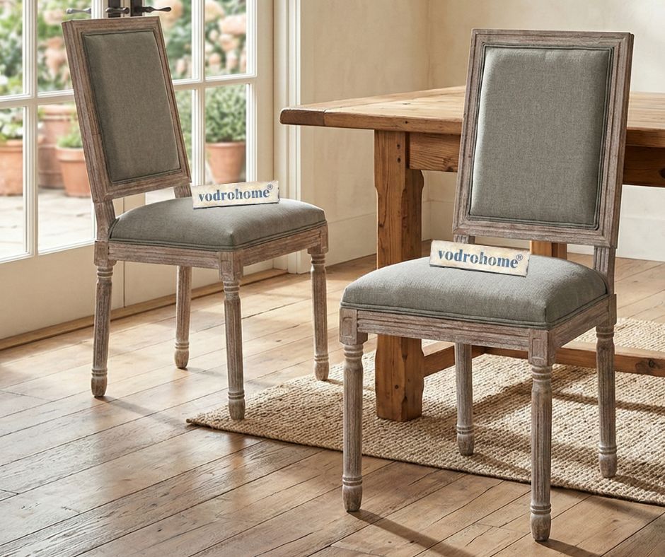 vodrohome Vintage style French chair – solid mango wood upholstered dining chair with comfortable Back Rest 19.75W×21.75D×40.5H inches CH#008