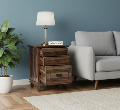 vodrohome Solid sheeham wood night stand table modern - three drawers bed side table 51x41x61 cm  S#032