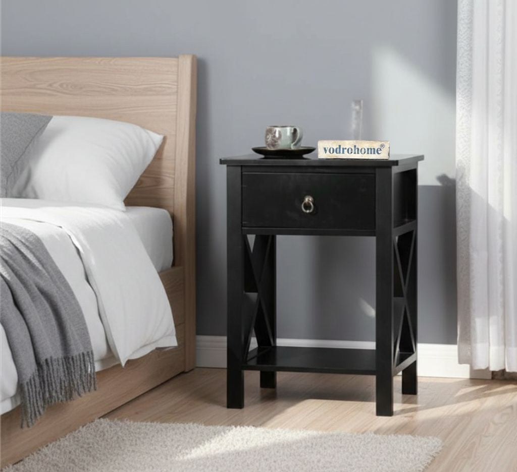 Vodrohome Solid wood bedside table one drawers and shelf night stand end table 40x30x61 cm  S#023