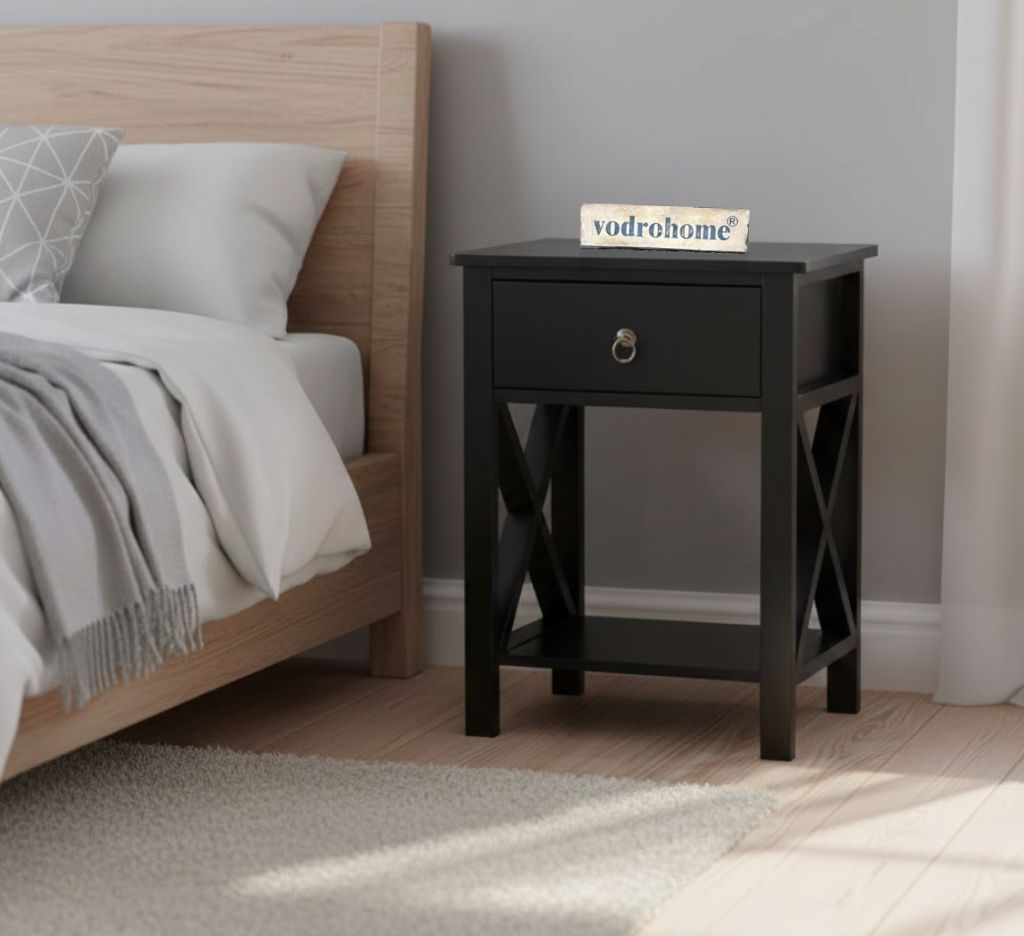 Vodrohome Solid wood bedside table one drawers and shelf night stand end table 40x30x61 cm  S#023