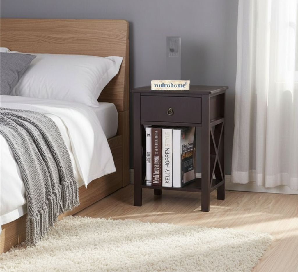 Vodrohome Solid wood bedside table one drawers and shelf night stand end table 40x30x61 cm  S#023