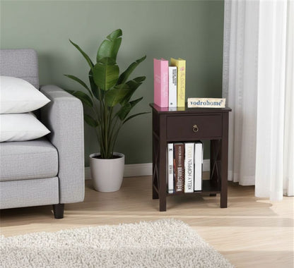 Vodrohome Solid wood bedside table one drawers and shelf night stand end table 40x30x61 cm  S#023