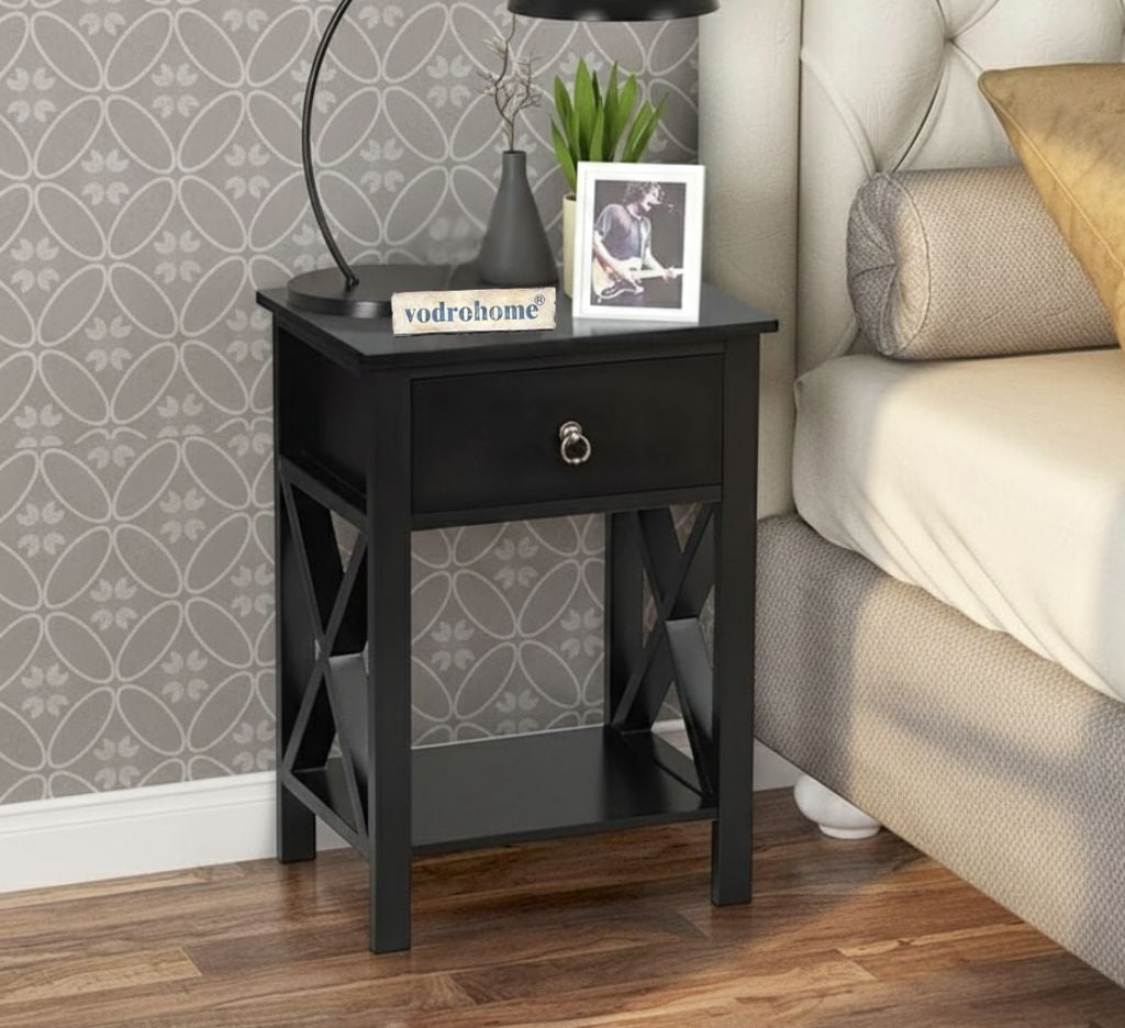 Vodrohome Solid wood bedside table one drawers and shelf night stand end table 40x30x61 cm  S#023