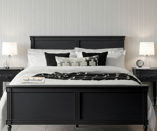 Vodrohome Dark-Night Solid Wood Bed (Dark Shade Bedroom Collection )B#014