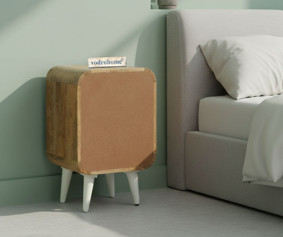 Vodrohome solid  wood mango wood bedside table – sea side bedside night stand with three drawer end table 41x35.5x61 cm  S#040