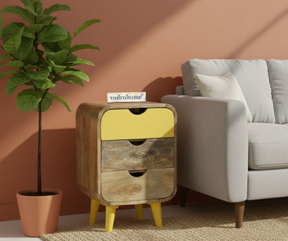 Vodrohome solid  wood mango wood bedside table – sea side bedside night stand with three drawer end table 41x35.5x61 cm  S#040