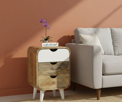 Vodrohome solid  wood mango wood bedside table – sea side bedside night stand with three drawer end table 41x35.5x61 cm  S#040
