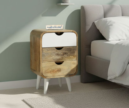 Vodrohome solid  wood mango wood bedside table – sea side bedside night stand with three drawer end table 41x35.5x61 cm  S#040