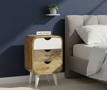 Vodrohome solid  wood mango wood bedside table – sea side bedside night stand with three drawer end table 41x35.5x61 cm  S#040