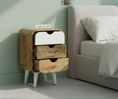 Vodrohome solid  wood mango wood bedside table – sea side bedside night stand with three drawer end table 41x35.5x61 cm  S#040