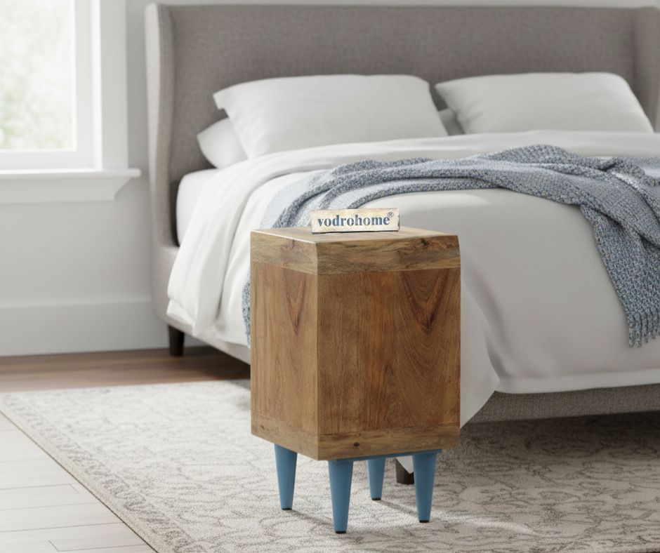 Vodrohome solid  wood mango wood bedside table – sea side bedside night stand with three drawer end table 41x35.5x61 cm  S#040