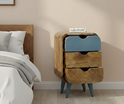 Vodrohome solid  wood mango wood bedside table – sea side bedside night stand with three drawer end table 41x35.5x61 cm  S#040