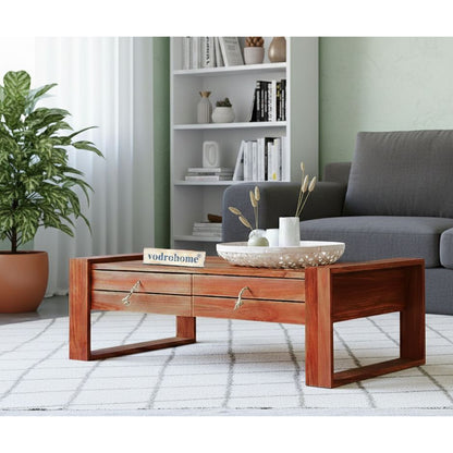 vodrohome modern design center table with two drawers for storage – solid mango wood coffee table for office and living room - sofa set table C#019