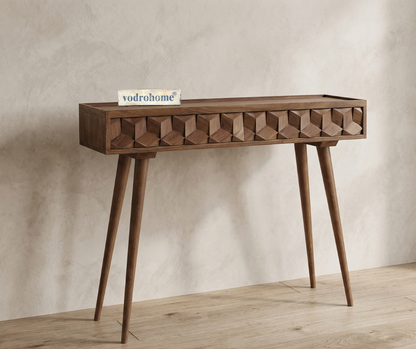 vodrohome Geometric Acacia Console Table with 2 Drawers – acacia wood 3 drawer consol – entryway / hallway table CO#009