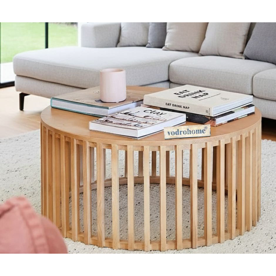 vodrohome slatted Coffee Table – solid mango wod center table – bohemian teapot table for sofa, office and living room C#073