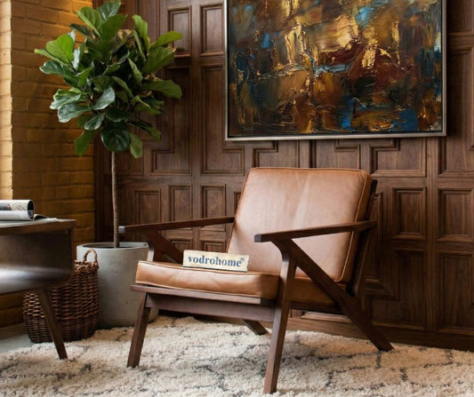 vodrohome lounge chair brown Leatherette seat and back – accent chair – sheesham wood chair cum sofa z chair 28"w x 31.5"d x 28"h CH#021