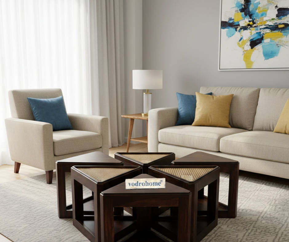 vodrohome– sheesham wood cane coffee table – multifunctional center table - octagonal sofa table – cane end table – rattan cane side table – sheesham wood stool C#051