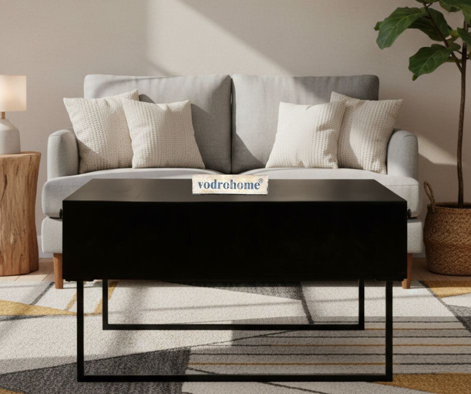 vodrohome rattan coffee table - center table with six & three drawers for storage – solid sheesham wood coffee table for office and living room C#020A