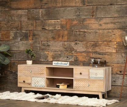 vodrohome ajenta classic tv unit cabinet – solid mango wood TV unit with six drawers and removable set up box shelf 160x35x50 cm TV#001