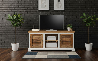vodrohome white wave solid wood TV cabinet two door storage unit| entertainment unit table with set up box shelf (Tv unit) 160x70x45 CM TV#017