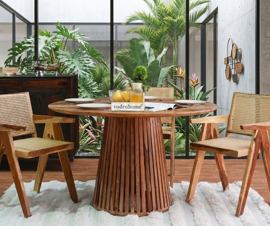 vodro Natural Mango Wood Round Dining – Modern Style Wooden Dining Table DT#002