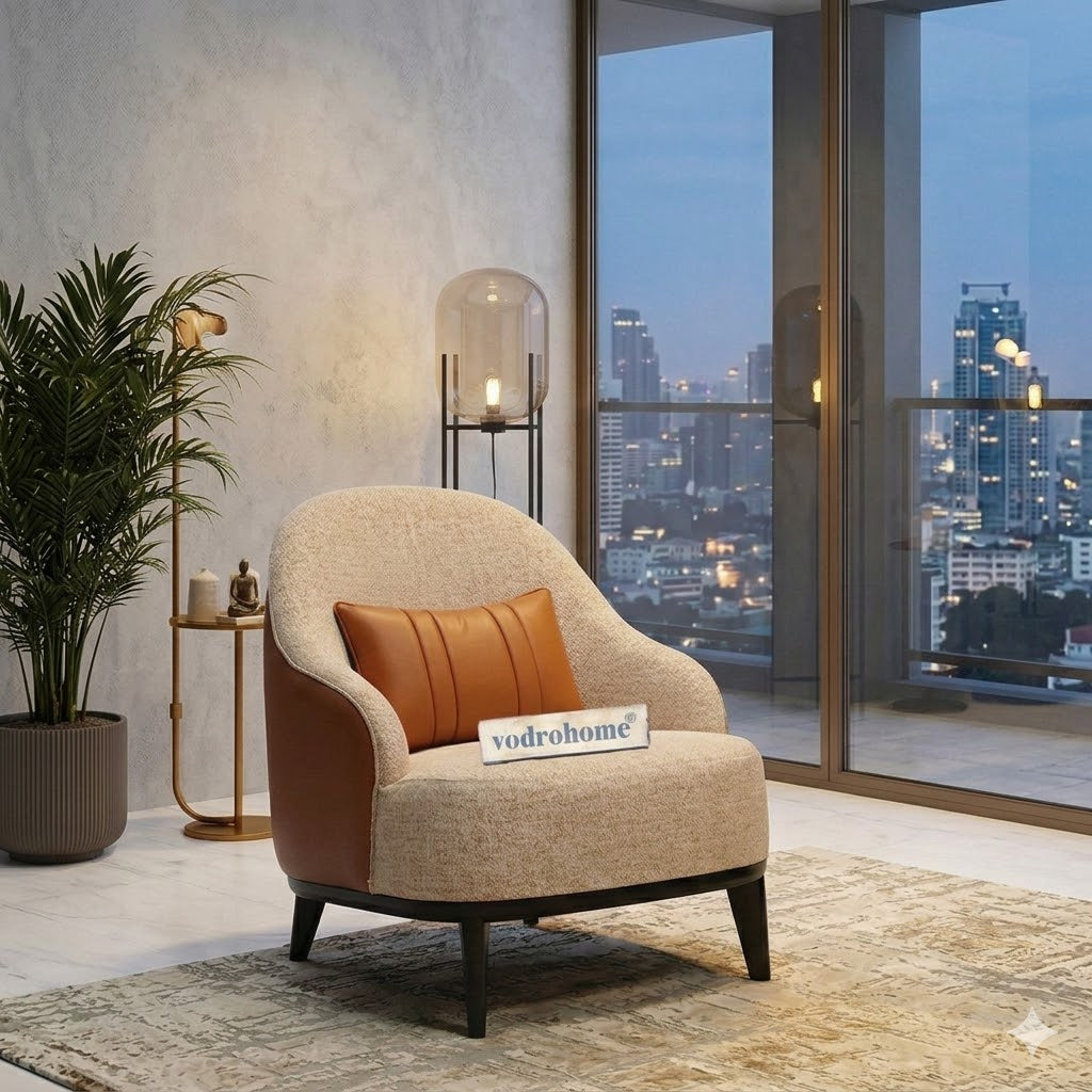 vodrohome Blair Arm Chair - Cotton Fabric Comfortable Lounge Chair with Wooden Legs – leather arm chair CH#024