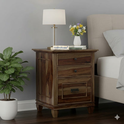 vodrohome Solid sheeham wood night stand table modern - three drawers bed side table 51x41x61 cm  S#032