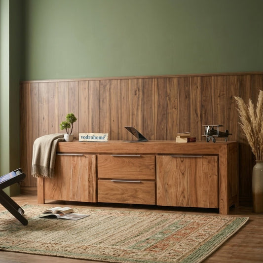 vodrohome Accacia Wood / Sheesham Wood Tv unit consol with storage - Tv Cabinet Entertainment unit 203x 50.8 x 53 TV#026