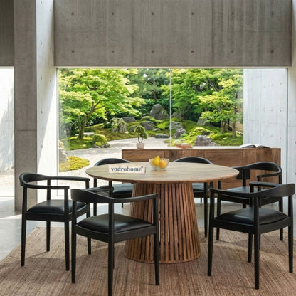 vodrohome Natural Mango Wood Round Dining Set – Modern Style Wooden Dining Set Table DT#003