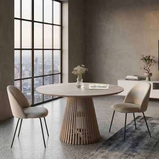 vodrohome Natural Mango Wood Round Dining Set – Modern Style Wooden Dining Set Table DT#003