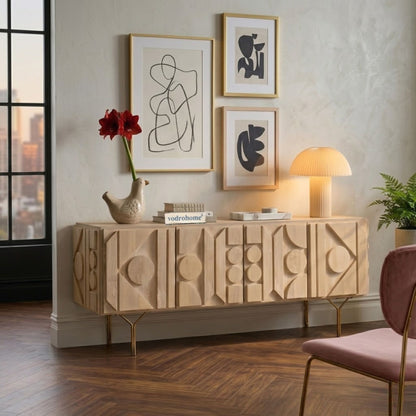 vodrohome mango wood tv unit consol with storage – bohemian tv cabinet entertainment unit &nbsp;172x48x68cm TV#028