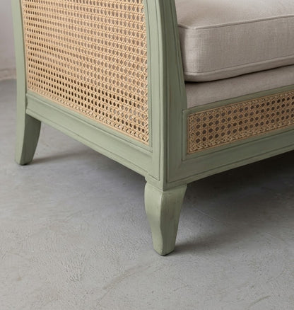 vodrohome three seater rattan cane sofa with wooden frame sage green finish-summer garden sofa SO#009