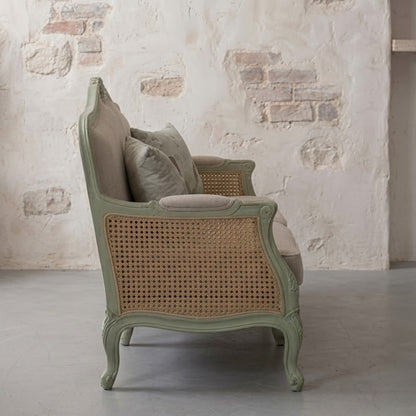 vodrohome three seater rattan cane sofa with wooden frame sage green finish-summer garden sofa SO#009