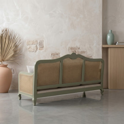 vodrohome three seater rattan cane sofa with wooden frame sage green finish-summer garden sofa SO#009