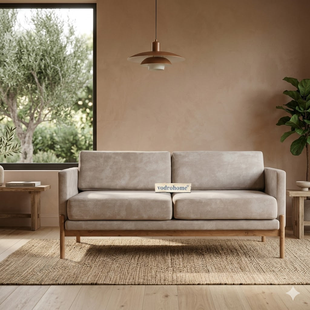vodrohome three seater sofa with solid wooden frame - fabric lounge sofa - cotton linen sofa SO#001